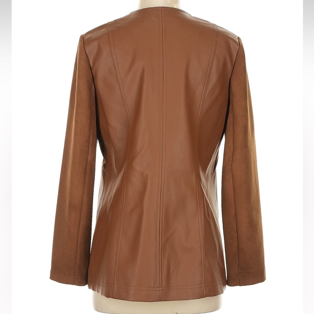 Kenneth Cole Women’s Tobacco Brown Faux Leather Suede Jacket Full Zip Size Small - Picture 4 of 8